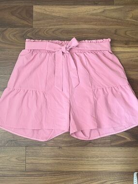 Women's Paperbag Waist Tie Shorts - Pink Ruffles Stretchable Large Summer